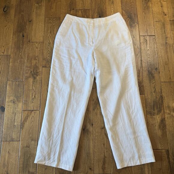 Kim Rogers Pants - Kim Rogers White Linen Lined Pants High Rise Straight Leg Trouser Womens Sz 16